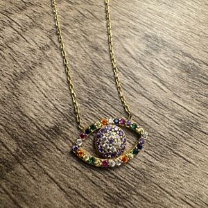 Gold Multicolor Evil Eye Pendant Necklace